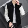 Herrjackor koreanska våren lapptäcke mäns jacka mode corduroy smal fit affärer casual brev broderi social streetwear coat