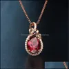 Pendant Necklaces Rose Gold With Round Ruby Zircon Gemstone Heart Necklace For Women Wedding Gift Jewelr Yzedibleshop Drop Delivery Dhu1J