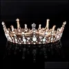 H￥rkl￤mmor Barrettes Vintage Barock Green Crystal Round Queen Crown Wedding Tiara Bridal Diadem Gold Color Headpiece Dress Access DH89H