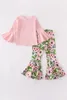 Kleidungssets Girlymax Herbst/Winter Baby Mädchen Rosa Flare Sleeve Top Print Milch Seide Blumen Blume Schlaghosen Hosen Set Kinder