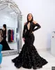 NOUVEAU 2023 Jupes à plusieurs niveaux noires Robes de bal Africain col haut 3D dentelle fleurs paillettes robes de soirée grande taille robe de soirée réfléchissante