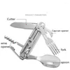 Dinnerware Sets Folding Camping Cutlery Portable Tableware Stainless Steel Foldable Fork Knives Spoon Bottle Opener For Travel Hiking