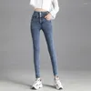 Women's Jeans Y2k Leggings Women Velvet Thicken Warm Pencil Pants Casual High Waist Female Korean Thermal Straight Skinny Denim Trousers