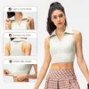 Camisas ativas 2023 Summer Yoga Crop Top Women Fitness Shirt camisa sem mangas de nylon spandex tecido V colar de ginástica de ginástica colete de tênis de ginástica