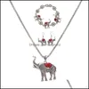 Armband Ohrringe Halskette Elefant Armband Dreiteiliges Set Europäische und amerikanische übertriebene Schmucksets Drop Lieferung Dh74J