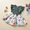 Kız Çocuk Elbiseleri Citgeett Yaz 1-5 Yaş Kız Bebek Elbise Ilmek Çiçek Baskı Fırfırlı Kol Diz Kırk Yama Uzunluk A-Şekilli Elbise 230204