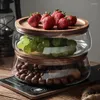 Plates Japanese Acacia Wood Dried Fruit Storage Tray Glass Box Living Room Home Coffee Table Melon Seeds Set Plate