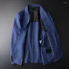 Мужские толстовины хлопковая льняная ткань мужская молодежная синяя мода маленькая весенняя пальто.