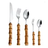 Dinnerware Sets Original Nature Bamboo Handle Stainless Steel Knife Fork And Spoon Tableware Western Style Steak