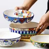 Tigelas tigelas Europeias e americanas Creative Ceramic Sopa Plate pintado à mão Pintado a 8 polegadas Deep Western Tabelware Reound Dish Salad Bowl