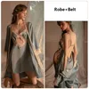 Damen-Nachtwäsche, Seidenpyjama-Sets, sexy Versuchung, Bademantel, Stickerei, Spitze, Badekleid, Hochzeitsnachtrobe mit Gürtel, Schlafoberteile