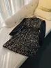 2023 mola preto vestido com painéis de cor sólida de manga longa lantejoulas de pescoço redondo até o joelho vestidos casuais j3f067753