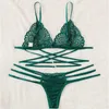 Sexy Set Lingerie Bra Women Women Green Lace Sling Thong Bandrage Underwear Sleepwear S Lenceria Y2302