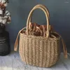 Borse portaoggetti Draw String Design Borsa tessuta Carta stile rustico Tessuto da picnic Borsa da donna Accessorio per la collocazione Cestino in rattan