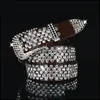 B￤lten krokodil ￤kta l￤derb￤lte f￶r kvinna kvinnlig mode lyxig designer mousserande fl diamanter zirkon 110 cm 3,6 ft stift sp￤nne 1 dh9ez