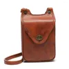 Taillezakken Retro Simple Niche First Layer Cowhide Mobiele telefoon Mannen en vrouwen Bag Leather Schouder Messenger Small Square PocketW231