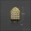 Grills dental Grillz Hip Hop Single Gold Gold Sier Tampe Grill Top Bottom para Halloween Gifts Bling Micro Rhinestone Deco Jew Dhx3b