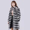 여자 모피 가짜 도착 여성 Real Rex Overcoat Long Style Pocket Striped Chinchilla 컬러 천연 재킷 코트 브랜드 luxurywomen 's