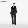 Womens Sleep Lounge Household Clothing Luxury Silk Pajamas Set Solid Color Pants Long Sleeves LP LA PERLA