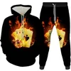 Erkek Trailtsits Hoodie Set Poker Para Baskı Trailsuit Moda Kıyafet Sıradan Şık Uzun Kollu Takım Şapka ile Konforlu Giyim 230206