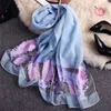 Scarves YSDNCHI Women Sunscreen Shawl Foulard Hijab Wraps Feather Silk Scarf High Quality Lady Elegant Long