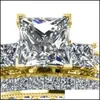 Pierścienie opaski Para męskie podwójne rzędu cyrkon ze stali nierdzewnej Womens 18K żółte złoto White Sapphire Diamentowy pierścień 633 Q2 Drop Dhhao