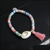 Charm Bracelets Fashion White Shell Elastic Tassel Bracelet Bohemian Colorf Polymer Clay Beaded For Women Diy Jewelry Making Gift Dr Dhgfa