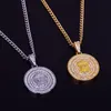 Chains Round Jesus Necklaces&Pendants For Men Gold Color Charms Iced Rhinestone Hip Hop Jewelry Free 20" 24" Cuban Chain