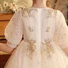 Girl Dresses Champagne Elegant O-Neck Half Sleeves Sequins Floor-Length Tulle Kids Party Communion For Weddings A2025