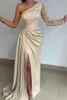 Champgne Split Evening Dresses Sexy One Houtgle Beads healques Mermaid Prom Dresses Women Orgen