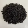 Malezya Bakire İnsan Saç Değiştirme #1B 15mm Curl 7x9 Toupee Siyah Erkekler için Tam Dantel Birimleri