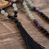 Hangende kettingen 8 mm natuurlijke amethist en Aventurine Jade Black onyx kralen ketting 108Mala Bead Meditatie Yoga sieraden Japamala Rosary Sets G230206