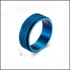 Cluster Rings Fashion Simple 8Mm Titanium Stainless Steel Matt Blue Black Gold Rotate Mens Jewelry Wholesale Party Gift Dropshop Dro Dhgra