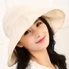 Chapéus largos da borda Sun Women Women Summer praia Praia dobrável Cap de protetor solar Casual Casual Trendy Canvas Feminino Caps Elegante Caps Coreano Chic Chic