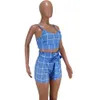 Women's Two Piece Pants Sexy Sleeveless Summer Set Plaid Halter Crop TopsDrawstring Casual Fashion Shorts Gym Tracksuit Suit 230206