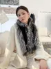 Scarves ZDFURS Double Hair Whole Skin Silver Fur Scarf Shawls Temperament Grey Lady Cross Shawl Collar