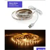 شرائط LED 5V USB شريط الضوء 1M 2M 4M 5M أبيض دافئ / RGB 2835 تلفزيون خلفية الإضاءة ديكورشيون الأضواء الجنية إسقاط تسليم العطلة dhzfy