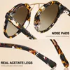 Carfia Small Acetate Polarized Sunglasses for Women Mirrored Lens Retro Double Bridge Eyewear Metal Brow Round Sunnies274G