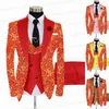 Мужские костюмы Blazers Red Floral Print Men 3 штуки золотой жених Свадебное смокинг Slim Fit Shiny Blazer Двойной грудь штаны жилеты 230206