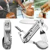 Dinnerware Sets Folding Camping Cutlery Portable Tableware Stainless Steel Foldable Fork Knives Spoon Bottle Opener For Travel Hiking