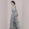 Vestidos casuais vintage boho estampa floral chiffon maxi vestido femme 2023 moda de primavera fora de férias de festas de férias