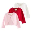 Jackets Baby Girl O-Neck Solid Color Pretty Cardigan Long Sleeve Match met feestjurkprinses voor bruiloft verjaardag