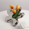 Vase Light Luxury Silver-Plated Countertop Vase Vase Style Decoration Living Room Flower Arffering Table Ceramic Pot