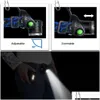 Stirnlampen 8000Lm L2 T6 LED-Scheinwerfer Zoombarer Scheinwerfer Wasserdichte Taschenlampe Taschenlampe Lampe Angeln Jagdlicht Drop Delivery Lights Dhntm