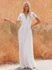 Casual Dresses 2023 Summer Sexy Deep V-neck Cut Out Maxi Dress Long White Lace Tunic Plus Size Women Clothes Beach Wear Cover Up A1264