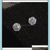 Stud Joyería de moda simple Impresionante Real 925 Sterling Sier Corte redondo Topacio blanco Cz Piedras preciosas Fiesta Mujeres Boda Pendiente nupcial 51 Dhtkw