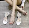 2023 Strap Sandals Women's Summer Korean Version Thin Band Crystal Thick Heel Stora Sandaler Net Red New High Heel Sandals