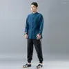 Этническая одежда традиционная китайская стиль мужской кардиган повседневная однояжа ретро -кнопка Стенд воротник мужчина сплошной цвето