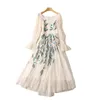 2023 Spring Morelot Floral Hafdery Tiul Sukienka V-Neck z długim rękawem