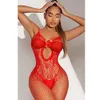 Sexy Women Women Red Fishnet Rouphe Lingerie Lingerie Mesh Bodystocking Hollow Out Dress Bandage Bodysuits Sex Trajes eróticos Y2302